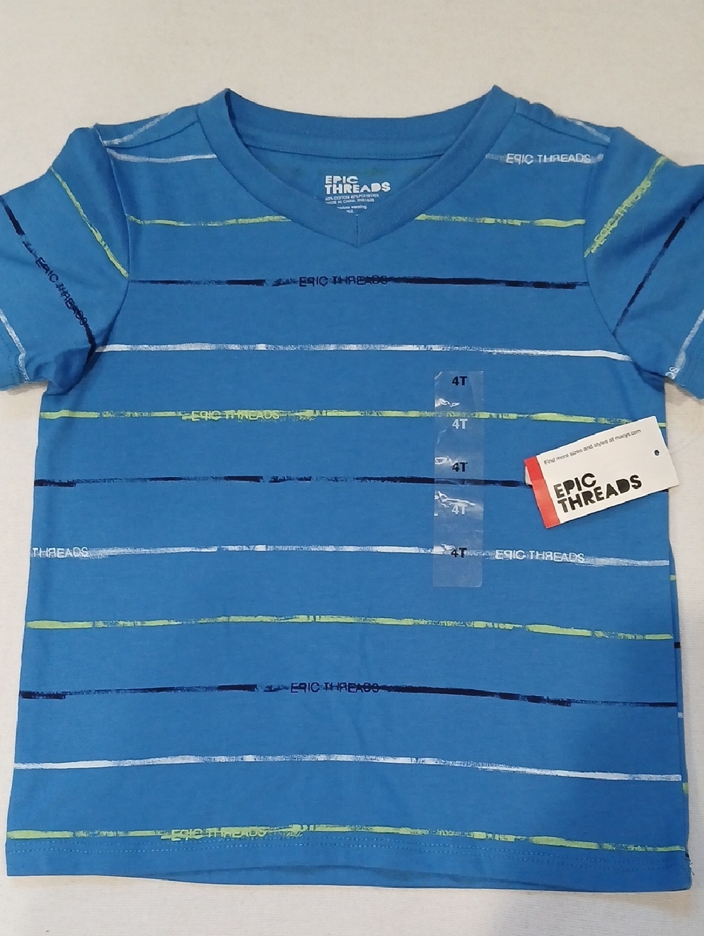 Epic Threads Blue Short-Sleeve V-Neck Tee with Stripe Accents